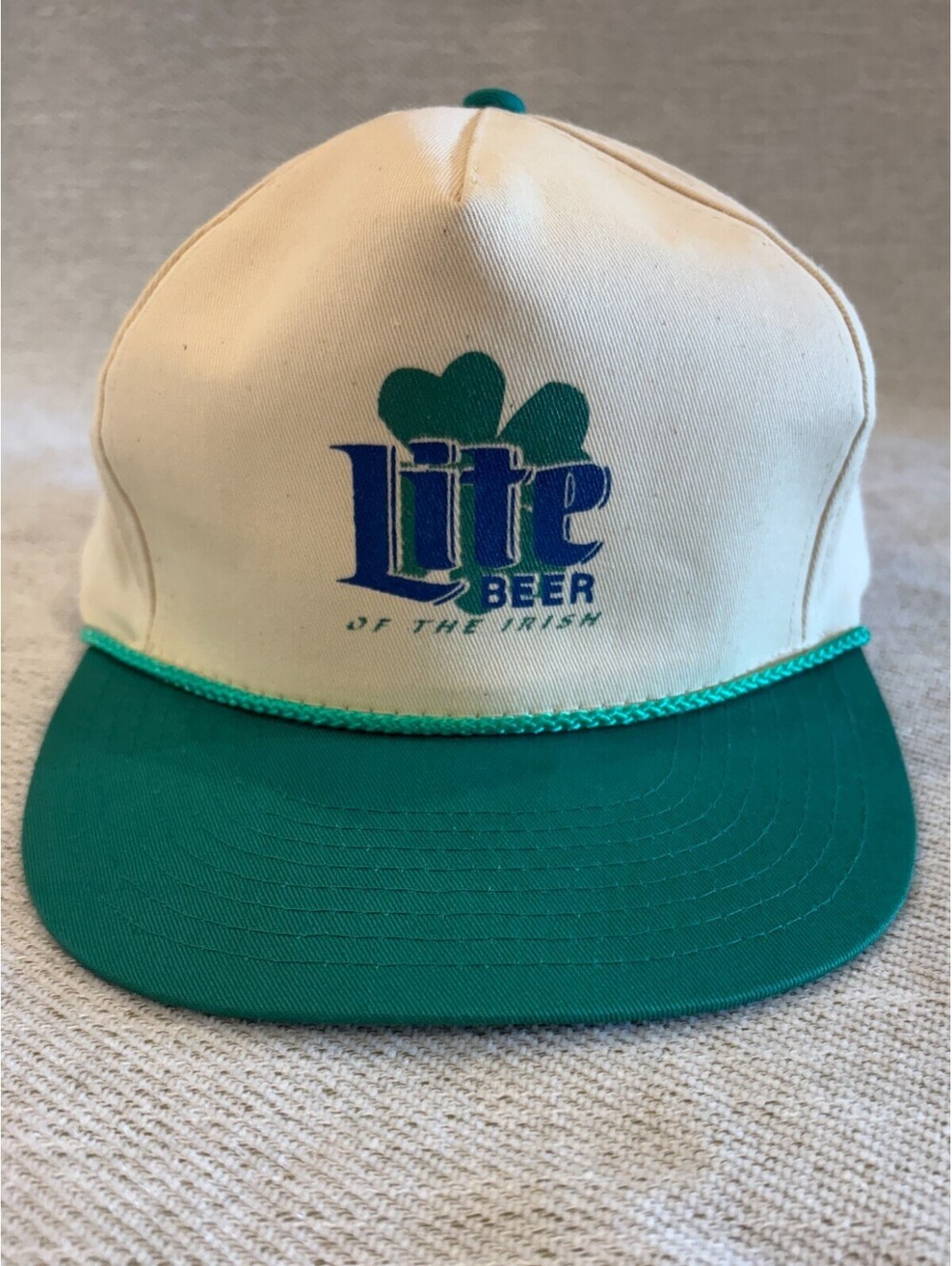 Vintage Miller Lite Beer of the Irish Snapback Hat Shamrock St Patricks Rope